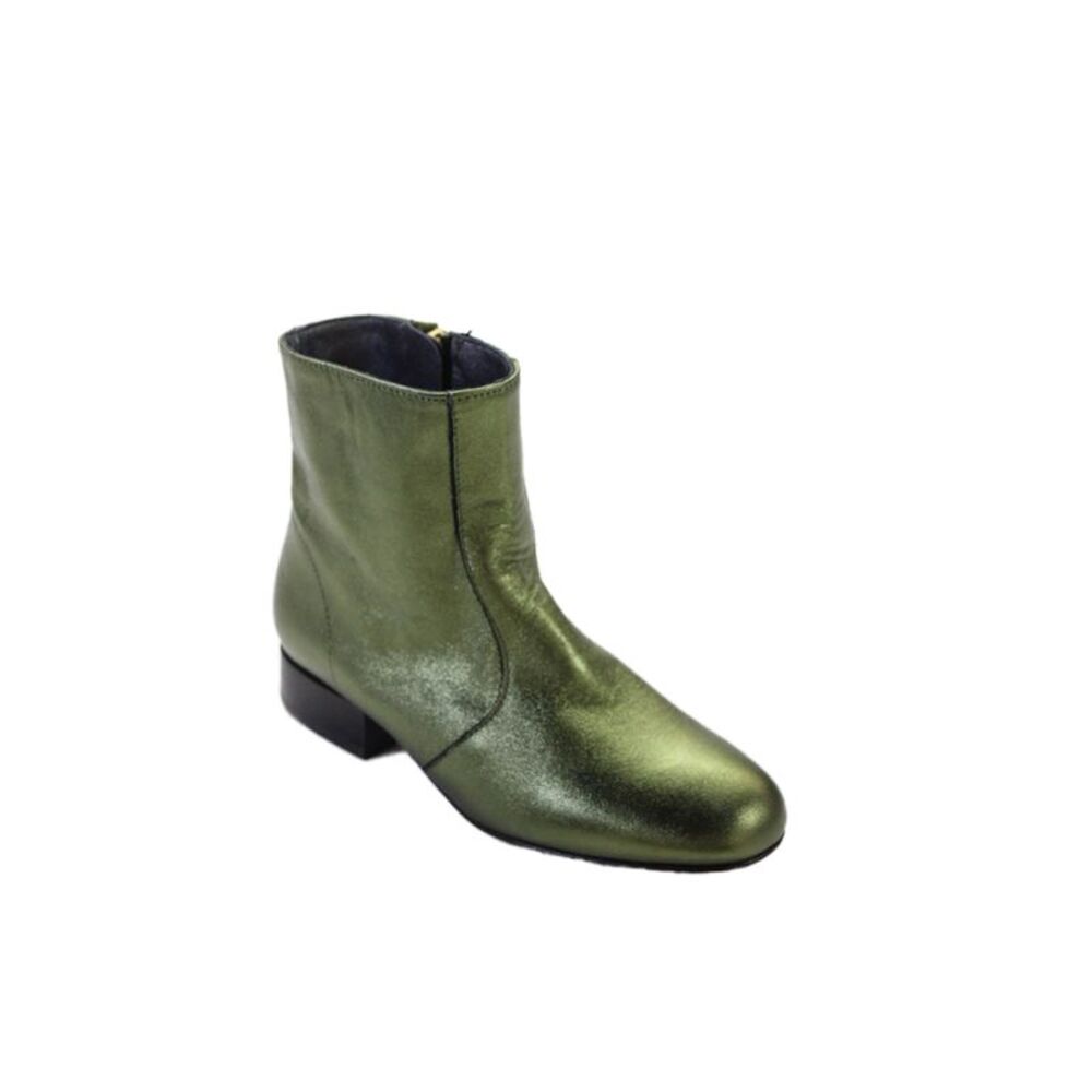 Bonpoint Girls Side Zip Block Heel Metallic Leather Booties Green Size 30